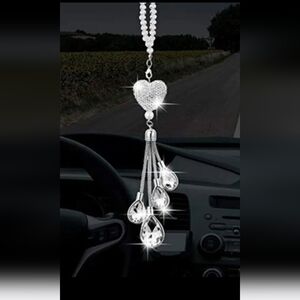 Bling heart rearview mirror accessory